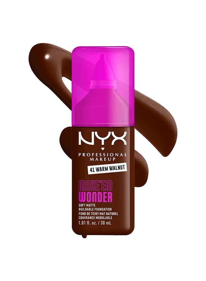 NYX PROFESSIONAL MAKEUP Make 'EM Wonder, 24H Soft Matte Foundation, Undetectable  Finish, Warm Walnut - Image 1